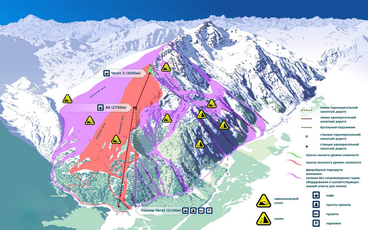 Карта трасс горнолыжного курорта Чегет