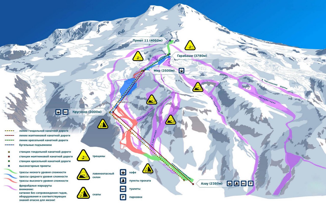 Карта трасс горнолыжного курорта Эльбрус