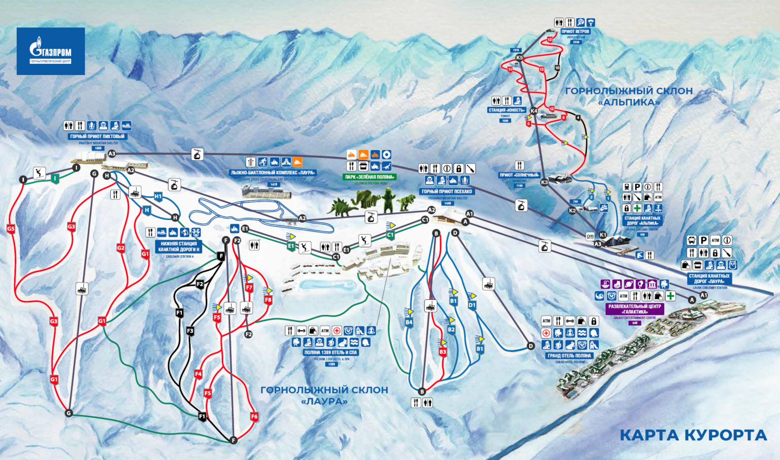 Карта курорта Газпром красная Поляна